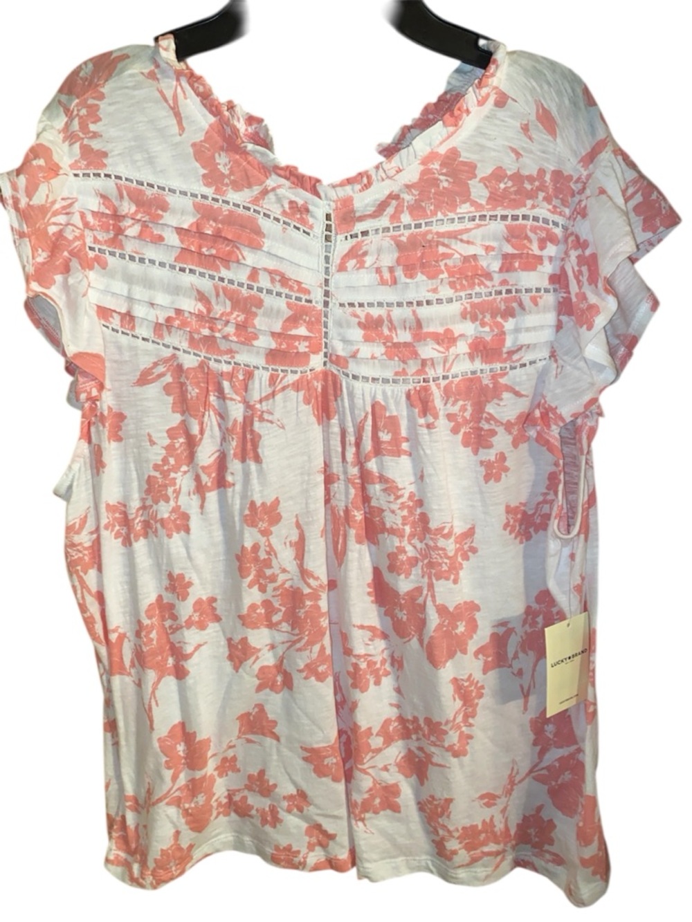 Lucky Brand white & Pink floral ruffle Cap sleeve blouse NWT SZ XL